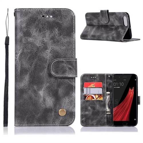 Luxury Retro Leather Wallet Case for Oppo R11 - Gray
