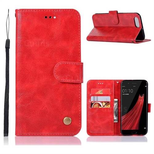 Luxury Retro Leather Wallet Case for Oppo R11 - Red