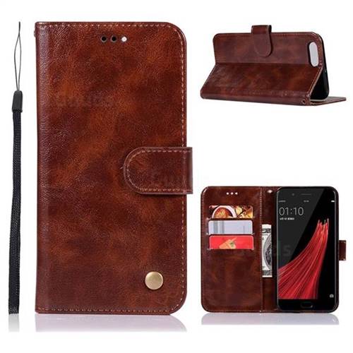 Luxury Retro Leather Wallet Case for Oppo R11 - Brown