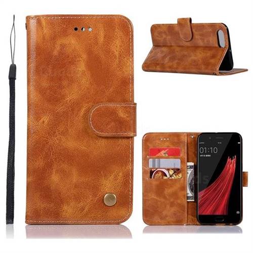 Luxury Retro Leather Wallet Case for Oppo R11 - Golden