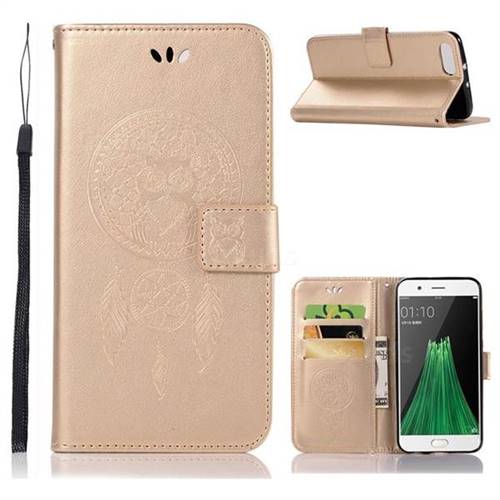 Intricate Embossing Owl Campanula Leather Wallet Case for Oppo R11 - Champagne