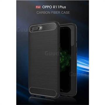 Luxury Carbon Fiber Brushed Wire Drawing Silicone TPU Back Cover for Oppo R11 Plus (Black)