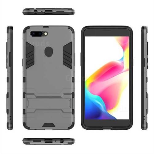 Armor Premium Tactical Grip Kickstand Shockproof Dual Layer Rugged Hard Cover for Oppo R11 Plus - Gray