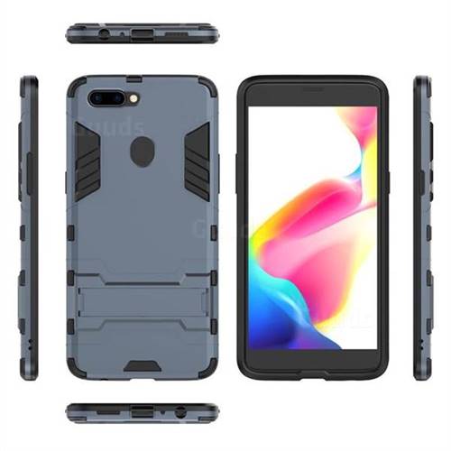 Armor Premium Tactical Grip Kickstand Shockproof Dual Layer Rugged Hard Cover for Oppo R11 Plus - Navy