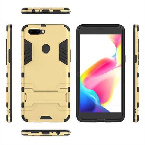 Armor Premium Tactical Grip Kickstand Shockproof Dual Layer Rugged Hard Cover for Oppo R11 Plus - Golden