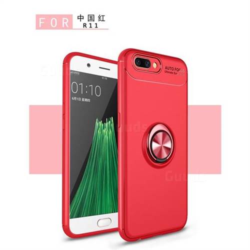 OPR11P 4007E 1 Auto Focus Invisible Ring Holder Soft Phone Case for Oppo R11 Plus Red