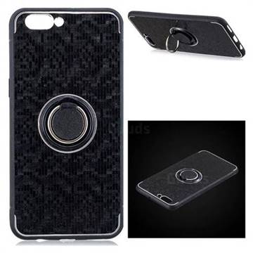 Luxury Mosaic Metal Silicone Invisible Ring Holder Soft Phone Case for Oppo R11 Plus - Black