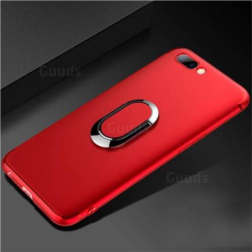 Anti-fall Invisible 360 Rotating Ring Grip Holder Kickstand Phone Cover for Oppo R11 Plus - Red