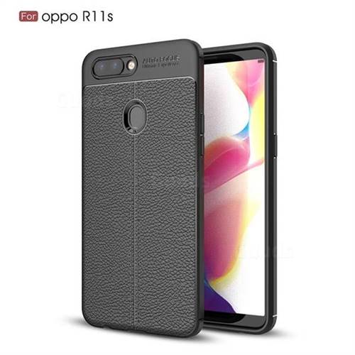 Luxury Auto Focus Litchi Texture Silicone TPU Back Cover for Oppo R11s - Black