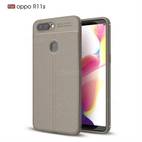 Luxury Auto Focus Litchi Texture Silicone TPU Back Cover for Oppo R11s - Gray