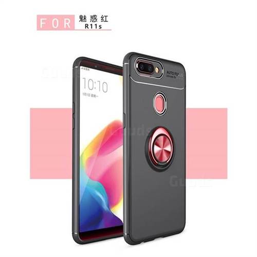 Auto Focus Invisible Ring Holder Soft Phone Case for Oppo R11s - Black Red