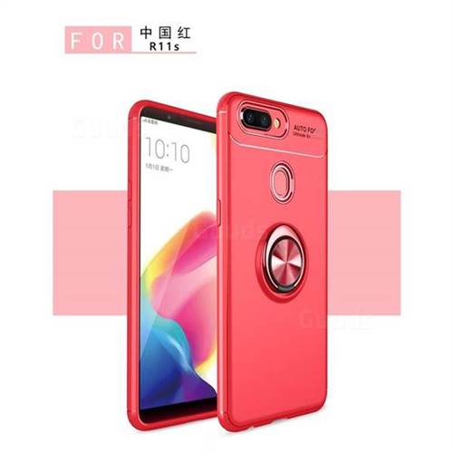 Auto Focus Invisible Ring Holder Soft Phone Case for Oppo R11s - Red