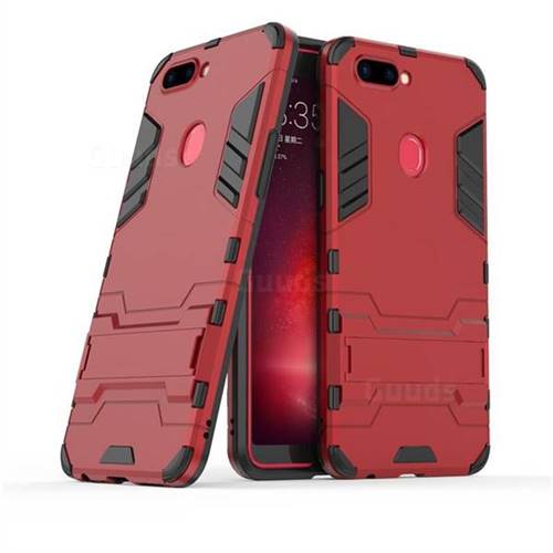 Armor Premium Tactical Grip Kickstand Shockproof Dual Layer Rugged Hard Cover for Oppo R11s - Wine Red