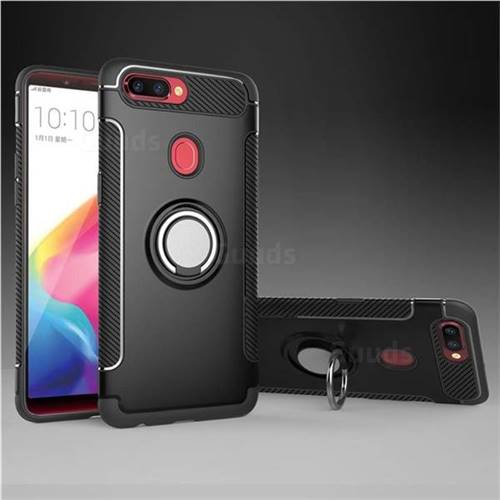 Armor Anti Drop Carbon PC + Silicon Invisible Ring Holder Phone Case for Oppo R11s - Black