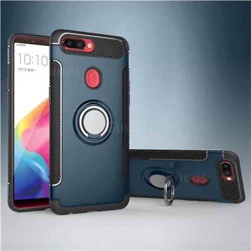 Armor Anti Drop Carbon PC + Silicon Invisible Ring Holder Phone Case for Oppo R11s - Navy