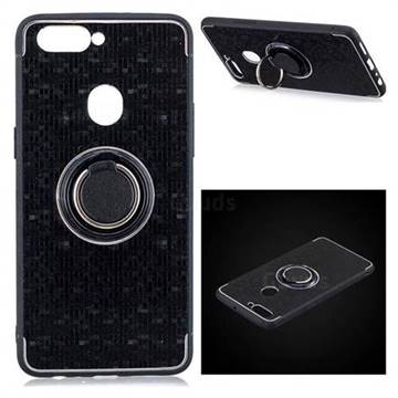 Luxury Mosaic Metal Silicone Invisible Ring Holder Soft Phone Case for Oppo R11s - Black
