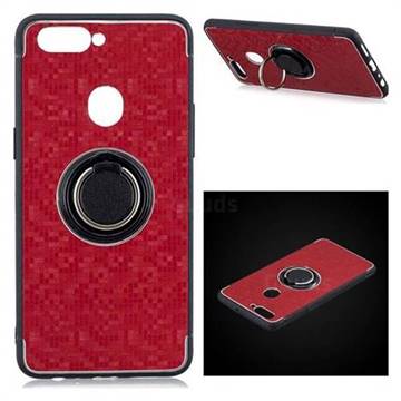 Luxury Mosaic Metal Silicone Invisible Ring Holder Soft Phone Case for Oppo R11s - Red