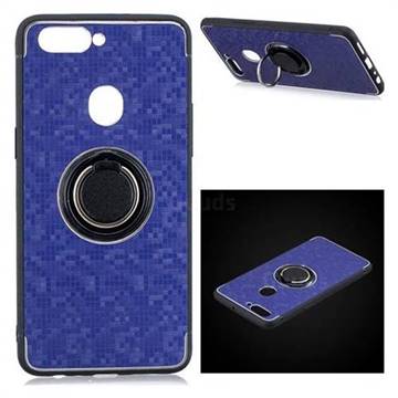 Luxury Mosaic Metal Silicone Invisible Ring Holder Soft Phone Case for Oppo R11s - Blue