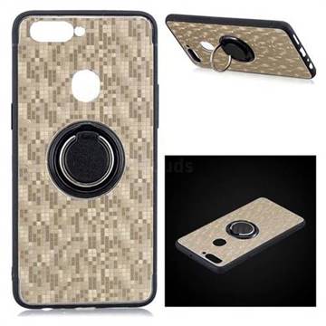 Luxury Mosaic Metal Silicone Invisible Ring Holder Soft Phone Case for Oppo R11s - Titanium Gold
