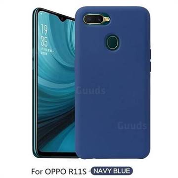 Howmak Slim Liquid Silicone Rubber Shockproof Phone Case Cover for Oppo R11s - Midnight Blue