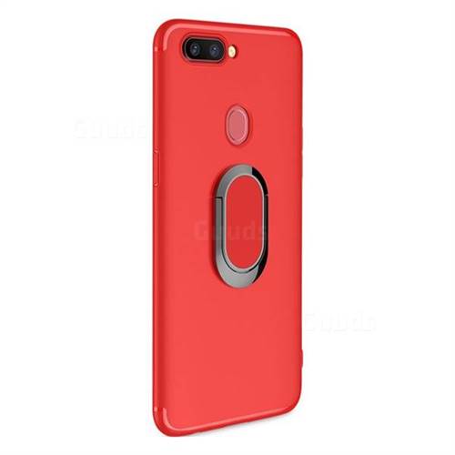 Anti-fall Invisible 360 Rotating Ring Grip Holder Kickstand Phone Cover for Oppo R11s - Red