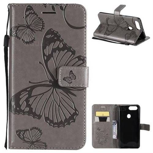 Embossing 3D Butterfly Leather Wallet Case for Oppo R11s - Gray