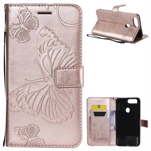 Embossing 3D Butterfly Leather Wallet Case for Oppo R11s - Rose Gold