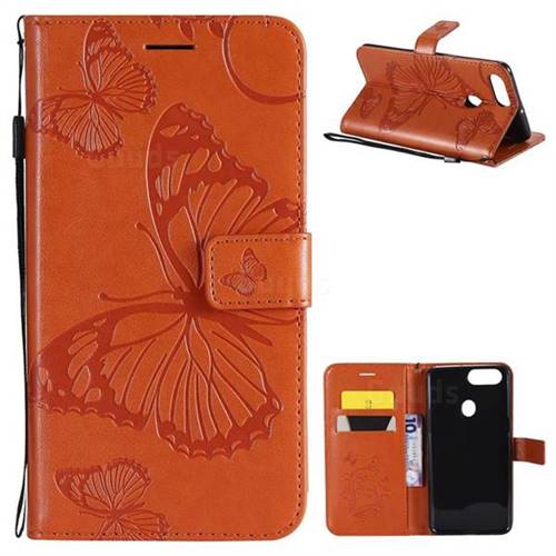 Embossing 3D Butterfly Leather Wallet Case for Oppo R11s - Orange