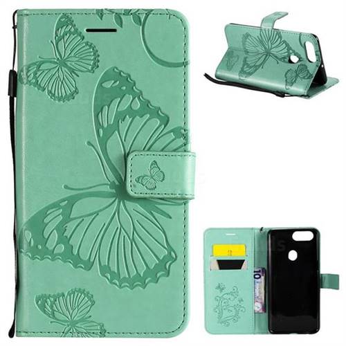 Embossing 3D Butterfly Leather Wallet Case for Oppo R11s - Green
