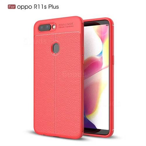 Luxury Auto Focus Litchi Texture Silicone TPU Back Cover for Oppo R11s Plus - Red