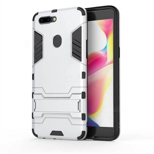 Armor Premium Tactical Grip Kickstand Shockproof Dual Layer Rugged Hard Cover for Oppo R11s Plus - Silver