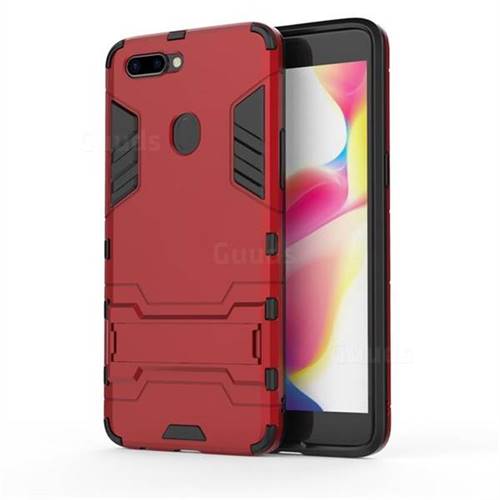 Armor Premium Tactical Grip Kickstand Shockproof Dual Layer Rugged Hard Cover for Oppo R11s Plus - Wine Red