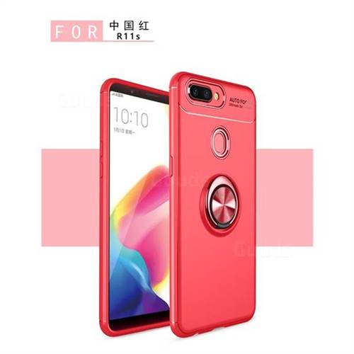 Auto Focus Invisible Ring Holder Soft Phone Case for Oppo R11s Plus - Red