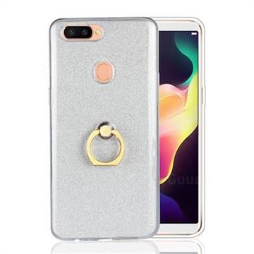 Luxury Soft TPU Glitter Back Ring Cover with 360 Rotate Finger Holder Buckle for Oppo R11s Plus - White