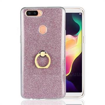 Luxury Soft TPU Glitter Back Ring Cover with 360 Rotate Finger Holder Buckle for Oppo R11s Plus - Pink
