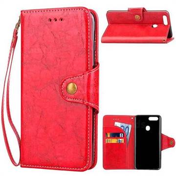 Retro Wax Oil Skin Leather Wallet Case for Oppo R11s Plus - Red