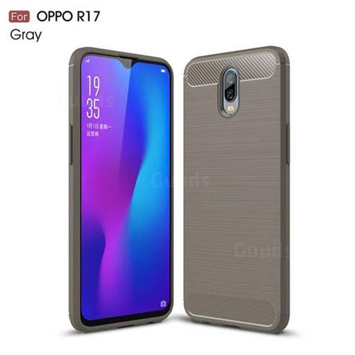 Luxury Carbon Fiber Brushed Wire Drawing Silicone TPU Back Cover for Oppo R17 - Gray