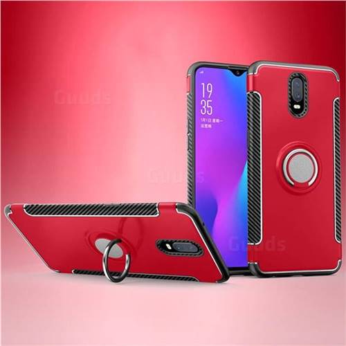 Armor Anti Drop Carbon PC + Silicon Invisible Ring Holder Phone Case for Oppo R17 - Red