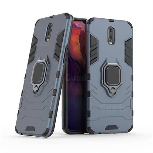 Black Panther Armor Metal Ring Grip Shockproof Dual Layer Rugged Hard Cover for Oppo R17 - Blue
