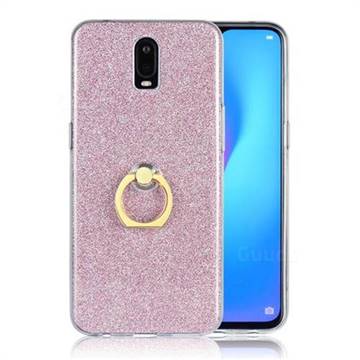 Luxury Soft TPU Glitter Back Ring Cover with 360 Rotate Finger Holder Buckle for Oppo R17 - Pink