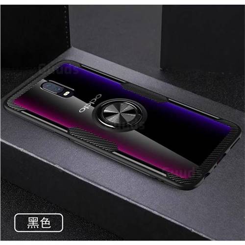 Acrylic Glass Carbon Invisible Ring Holder Phone Cover for Oppo R17 - Black