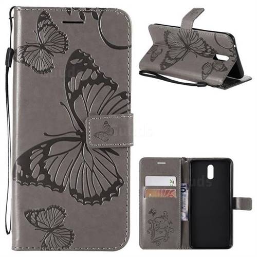 Embossing 3D Butterfly Leather Wallet Case for Oppo R17 - Gray
