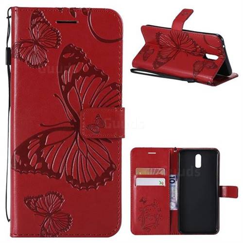 Embossing 3D Butterfly Leather Wallet Case for Oppo R17 - Red