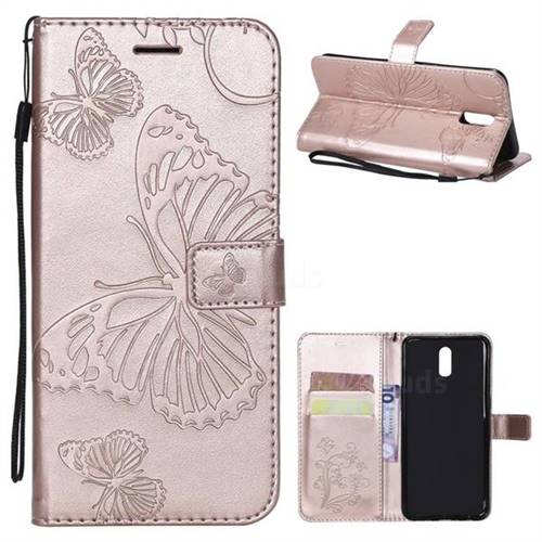 Embossing 3D Butterfly Leather Wallet Case for Oppo R17 - Rose Gold