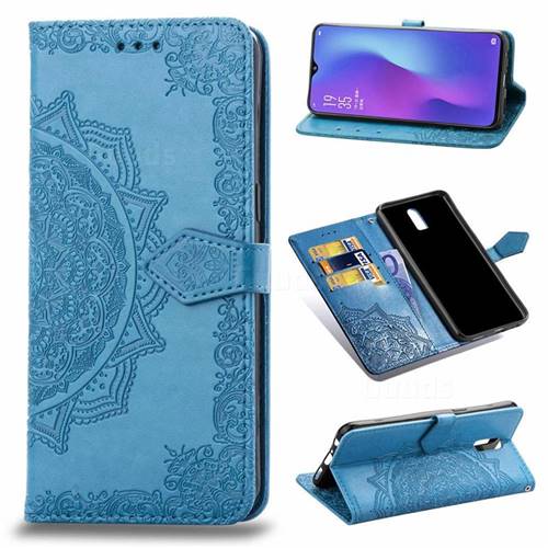 Embossing Imprint Mandala Flower Leather Wallet Case for Oppo R17 - Blue