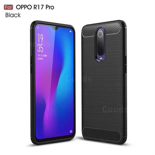 Luxury Carbon Fiber Brushed Wire Drawing Silicone TPU Back Cover for Oppo R17 Pro - Black
