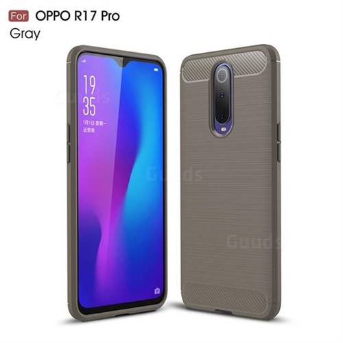 Luxury Carbon Fiber Brushed Wire Drawing Silicone TPU Back Cover for Oppo R17 Pro - Gray
