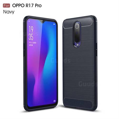 Luxury Carbon Fiber Brushed Wire Drawing Silicone TPU Back Cover for Oppo R17 Pro - Navy