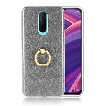 Luxury Soft TPU Glitter Back Ring Cover with 360 Rotate Finger Holder Buckle for Oppo R17 Pro - Black