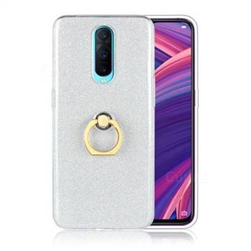 Luxury Soft TPU Glitter Back Ring Cover with 360 Rotate Finger Holder Buckle for Oppo R17 Pro - White
